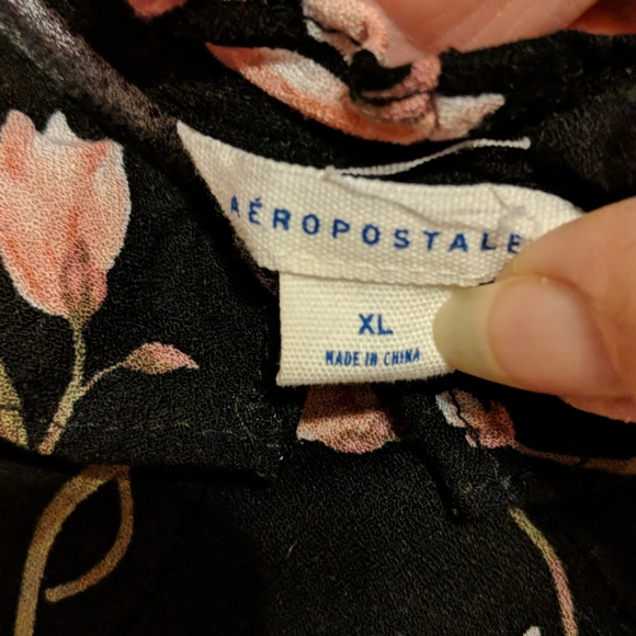 Aeropostale Sleeveless Floral Dress Black Ruffled Neckline Juniors Size XL - Picture 3 of 6